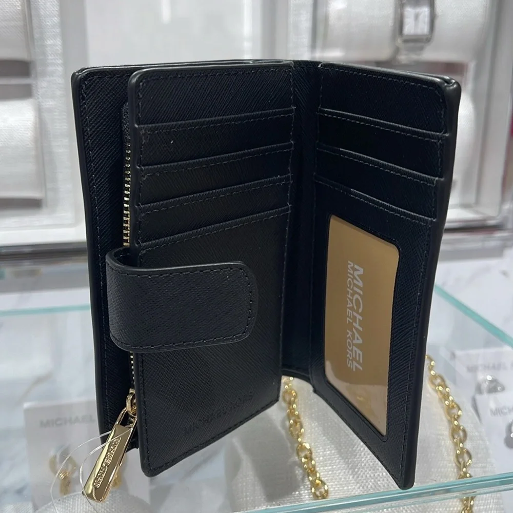 Michael Medium Crossgrain Leather Bifold Wallet Black NWT
